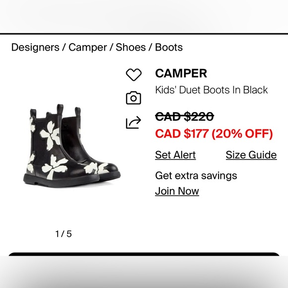 SOLD Camper Black and White Floral Kids Boots - Picture 5 of 6